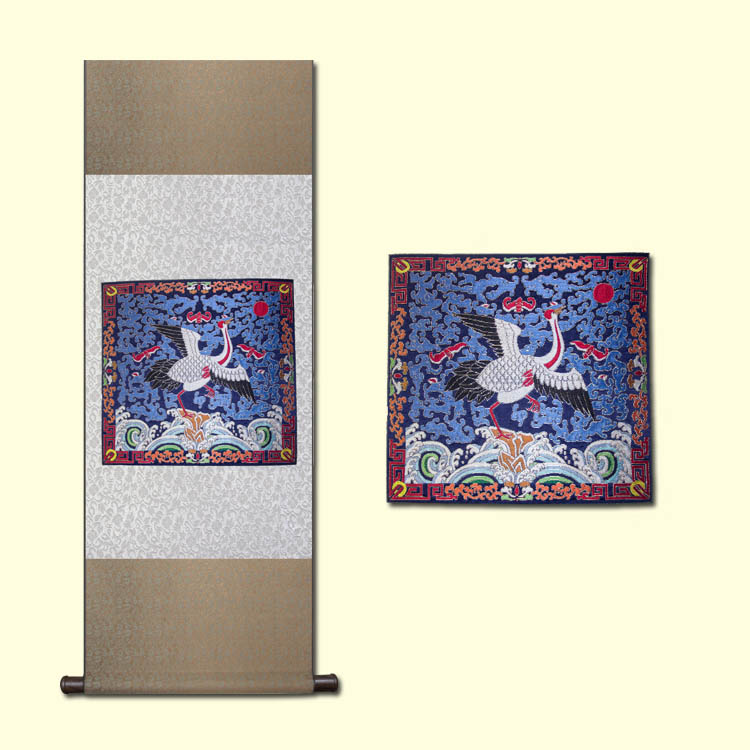 文一品补服图云锦挂轴