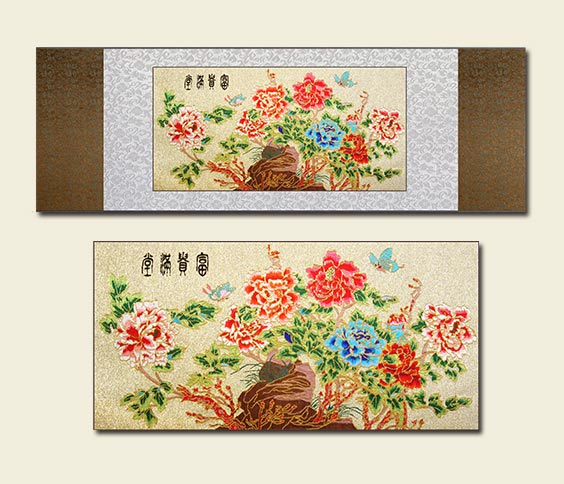 富贵满堂云锦卷轴挂画